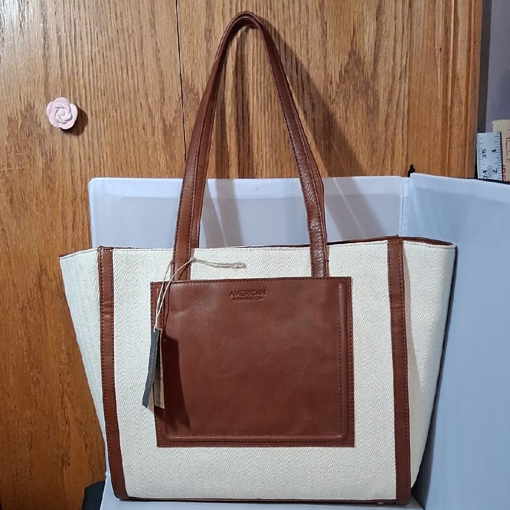 American Leather Co textile and leather tote